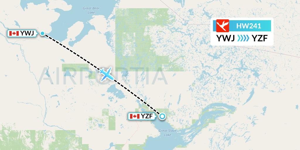 HW241 North-Wright Airways Flight Map: Deline to Yellowknife