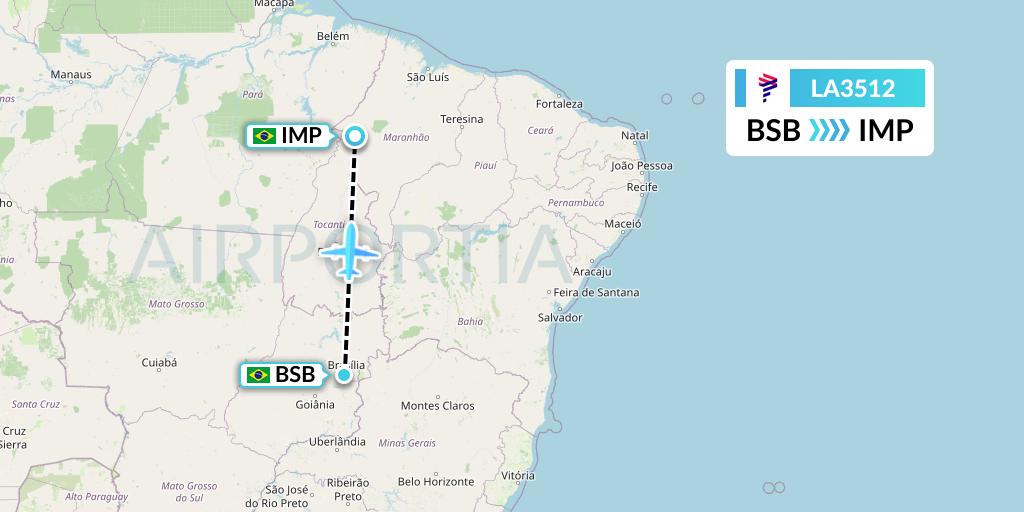 LA3512 LAN Airlines Flight Map: Brasilia to Imperatriz