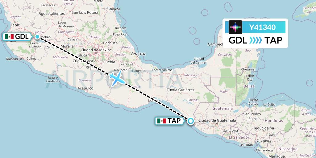 Y41340 Volaris Flight Map: Guadalajara to Tapachula