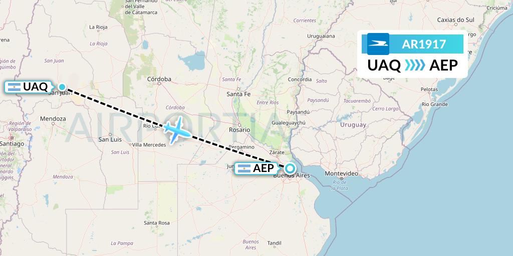 AR1917 Aerolineas Argentinas Flight Map: San Juan to Buenos Aires