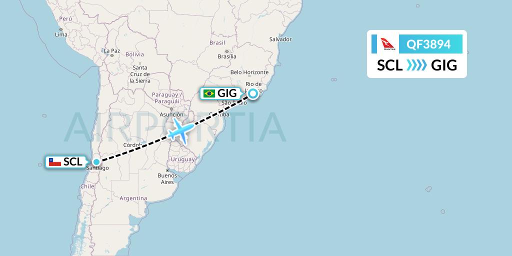 QF3894 Qantas Flight Map: Santiago to Rio de Janeiro