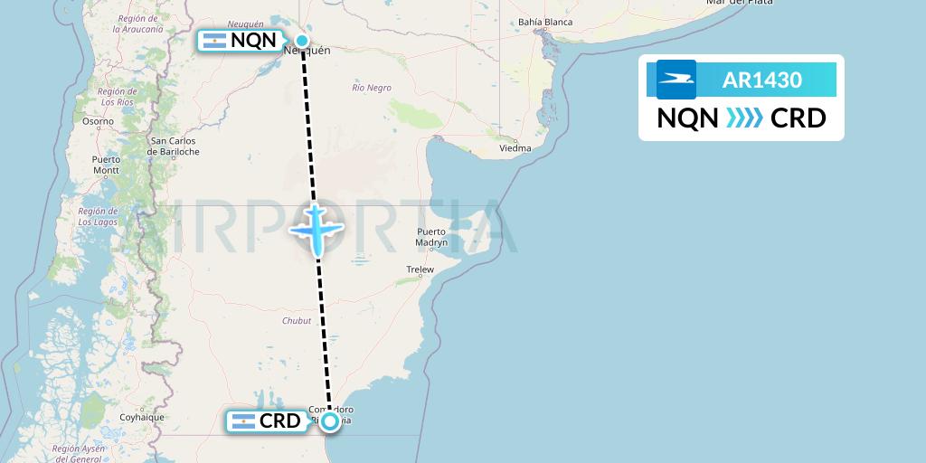 AR1430 Aerolineas Argentinas Flight Map: Neuquen to Comodoro Rivadavia