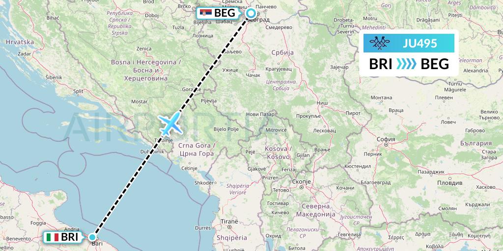 JU495 AirSERBIA Flight Map: Bari to Belgrade