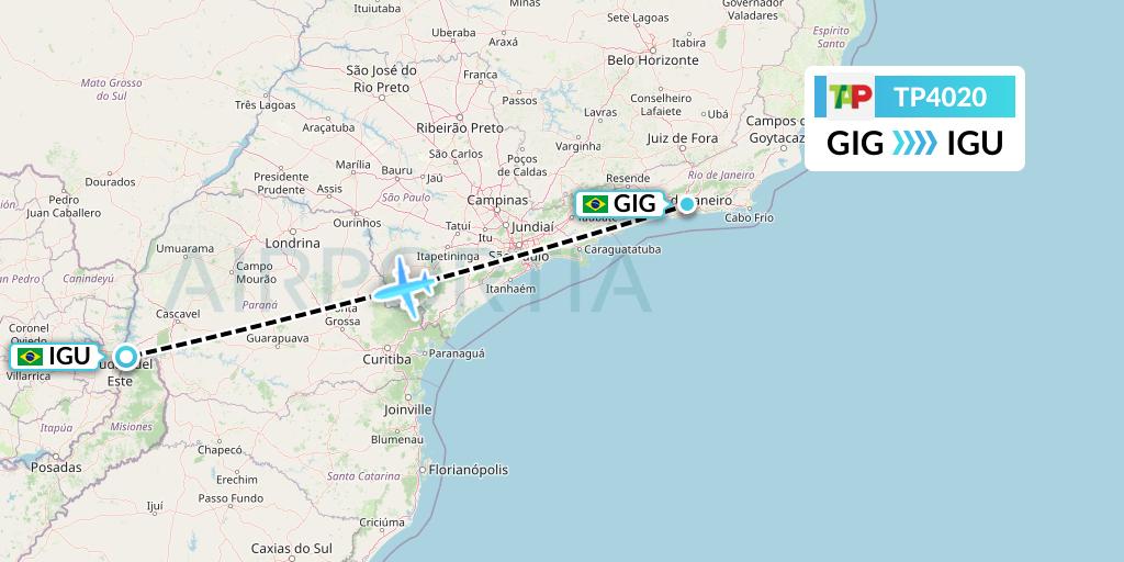 TP4020 TAP Portugal Flight Map: Rio de Janeiro to Foz do Iguacu