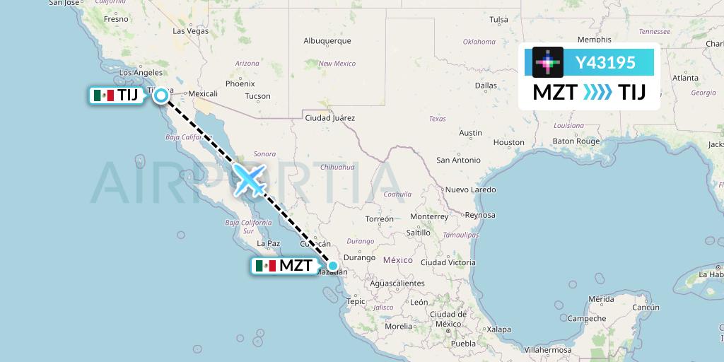 Y43195 Volaris Flight Map: Mazatlan to Tijuana