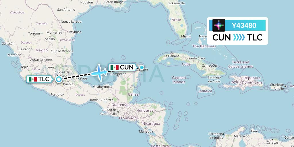 Y43480 Volaris Flight Map: Cancun to Mexico City