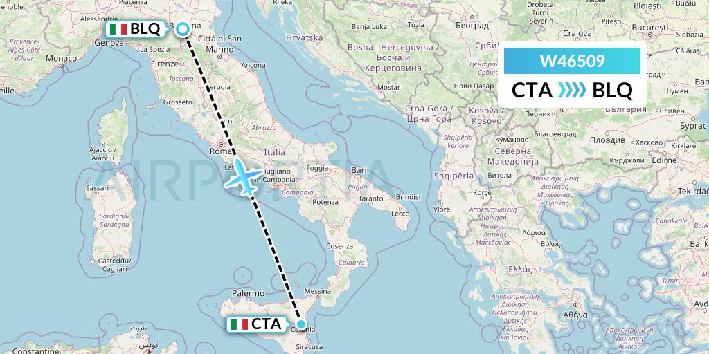 W46509 Wizz Air Malta Flight Map: Catania to Bologna