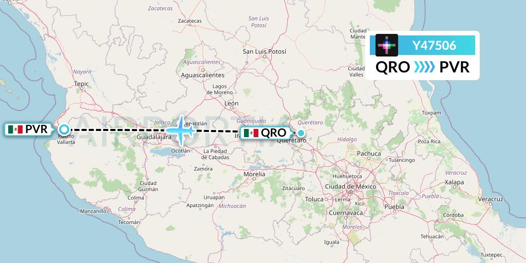 Y47506 Volaris Flight Map: Queretaro to Puerto Vallarta