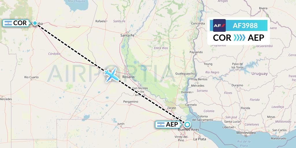 AF3988 Air France Flight Map: Cordoba to Buenos Aires