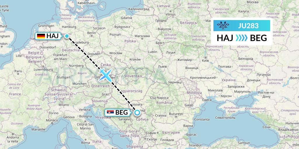 JU283 AirSERBIA Flight Map: Hannover to Belgrade