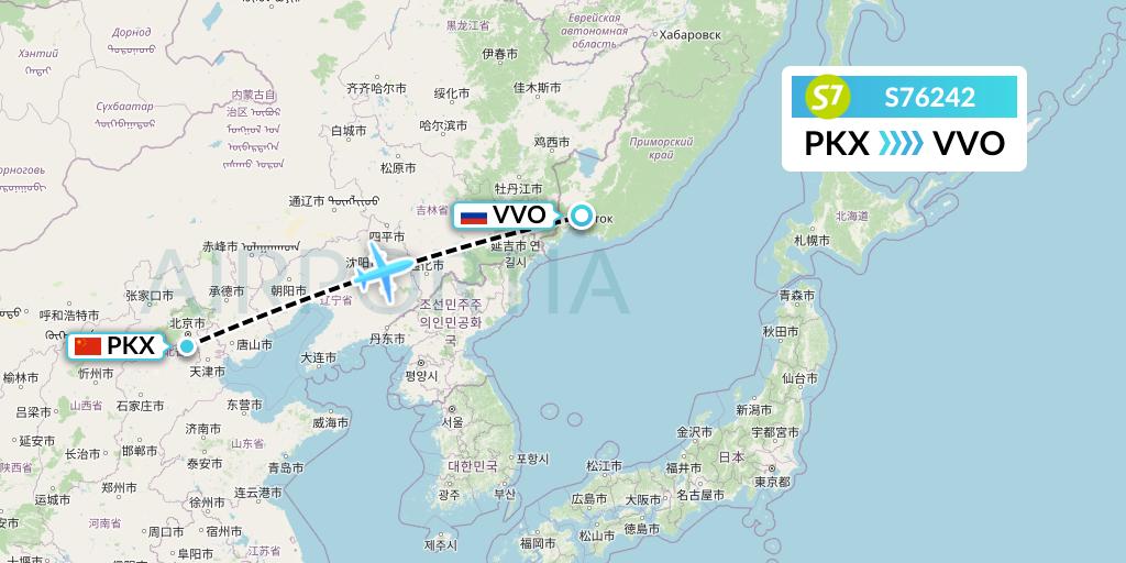 S76242 S7 Airlines Flight Map: Beijing to Vladivostok