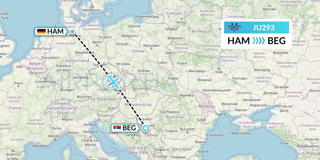 JU293 AirSERBIA Flight Map: Hamburg to Belgrade