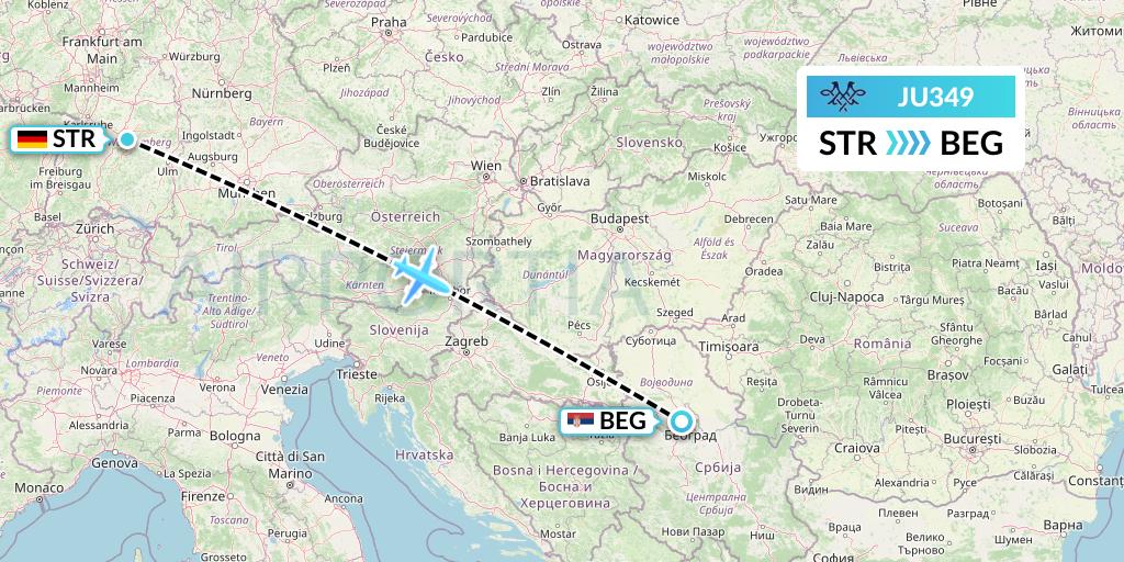 JU349 AirSERBIA Flight Map: Stuttgart to Belgrade