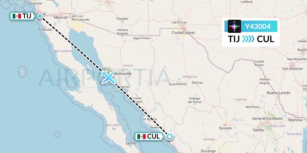 Y43004 Volaris Flight Map: Tijuana to Culiacan