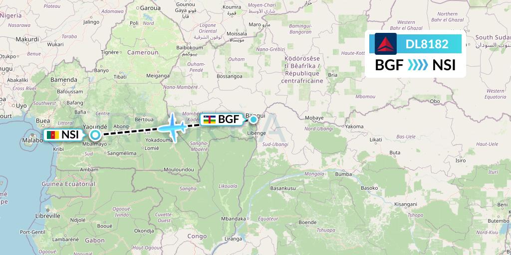 DL8182 Delta Air Lines Flight Map: Bangui to Yaounde