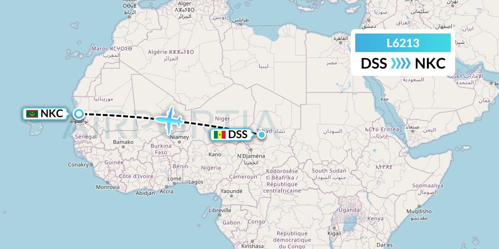 L6213 Mauritania Airlines International Flight Map: Dakar to Nouakchott