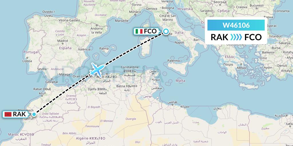 W46106 Wizz Air Malta Flight Map: Marrakesh to Rome