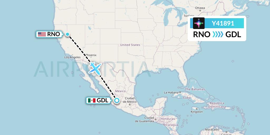Y41891 Volaris Flight Map: Reno to Guadalajara