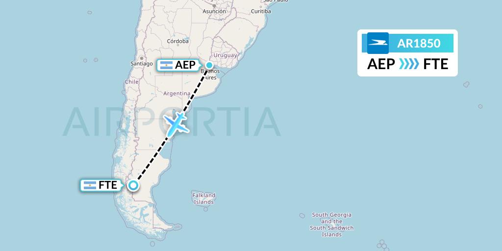AR1850 Aerolineas Argentinas Flight Map: Buenos Aires to El Calafate