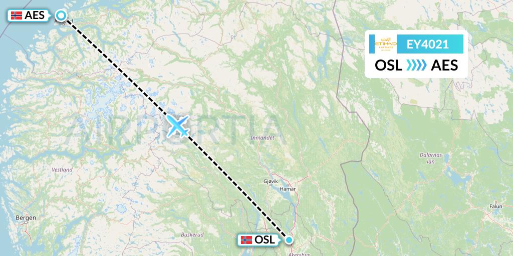 EY4021 Etihad Airways Flight Map: Oslo to Alesund