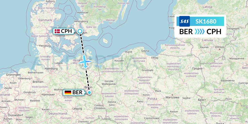SK1680 SAS Flight Map: Berlin to Copenhagen