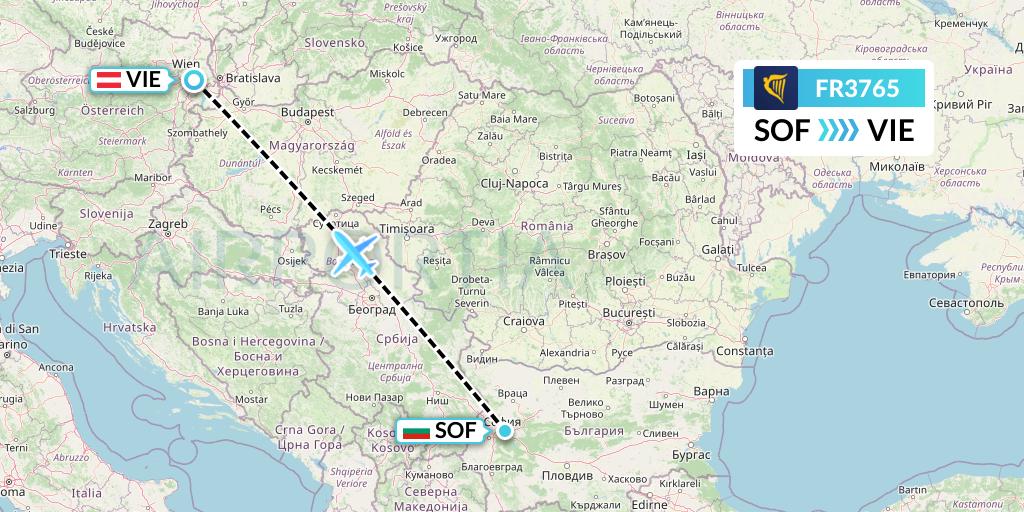 FR3765 Ryanair Flight Map: Sofia to Vienna