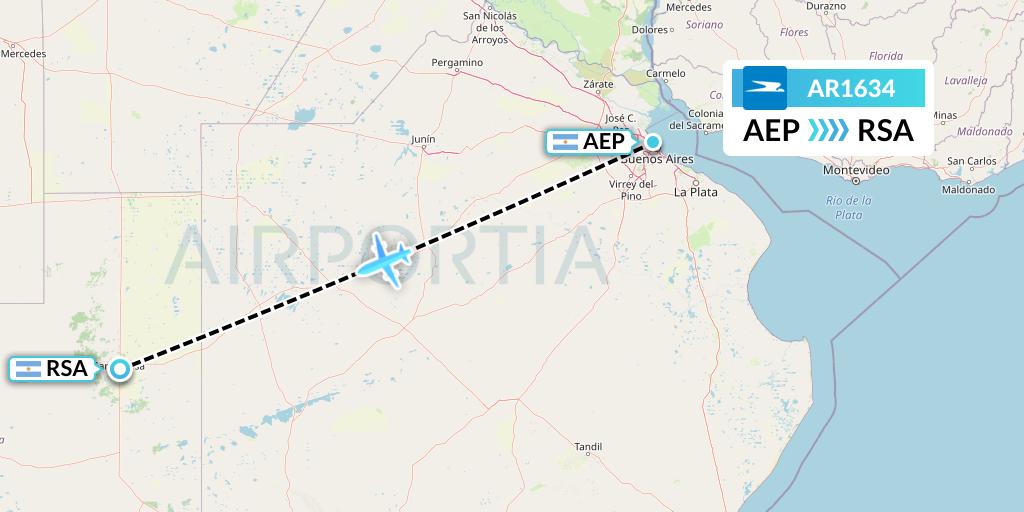 AR1634 Aerolineas Argentinas Flight Map: Buenos Aires to Santa Rosa