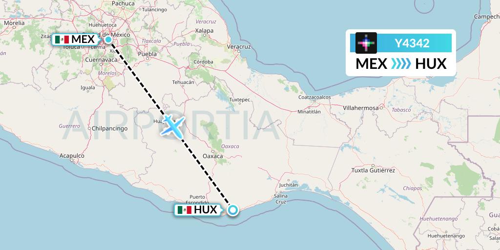 Y4342 Volaris Flight Map: Mexico City to Huatulco