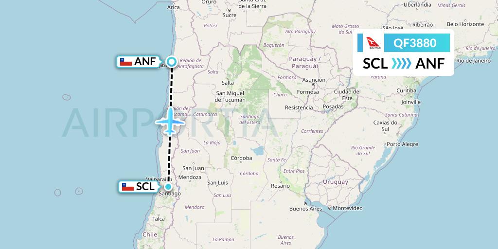 QF3880 Qantas Flight Map: Santiago to Antofagasta