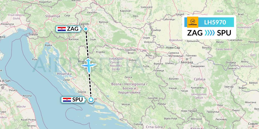 LH5970 Lufthansa Flight Map: Zagreb to Split