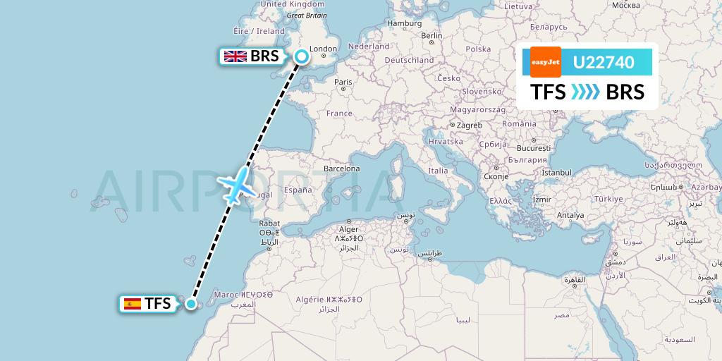U22740 EasyJet Flight Map: Tenerife to Bristol
