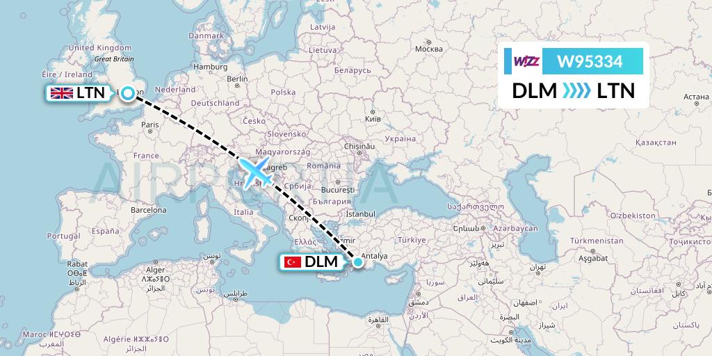 W95334 Wizz Air UK Flight Map: Dalaman to London