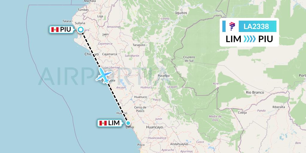 LA2338 LAN Airlines Flight Map: Lima to Piura
