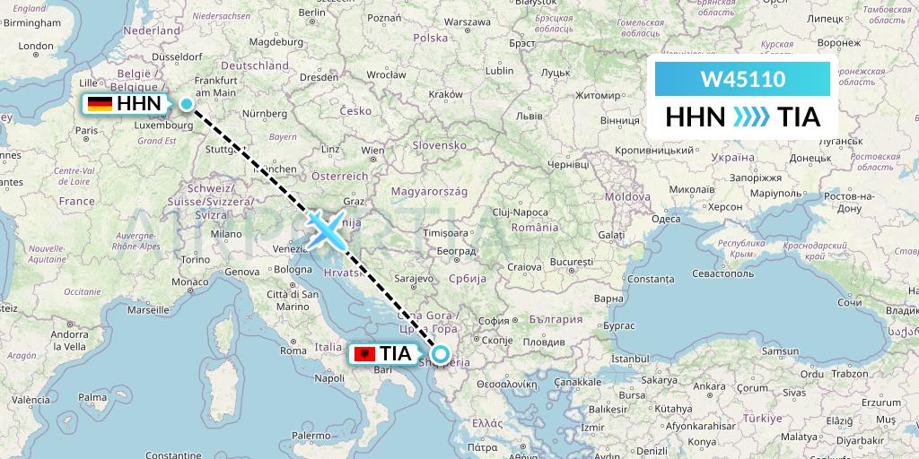 W45110 Wizz Air Malta Flight Map: Hahn to Tirana
