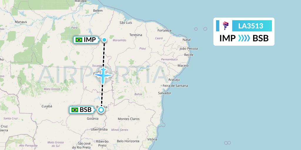 LA3513 LAN Airlines Flight Map: Imperatriz to Brasilia