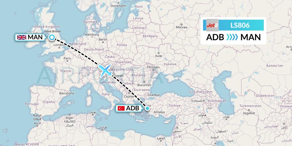 LS806 Jet2 Flight Map: Izmir to Manchester