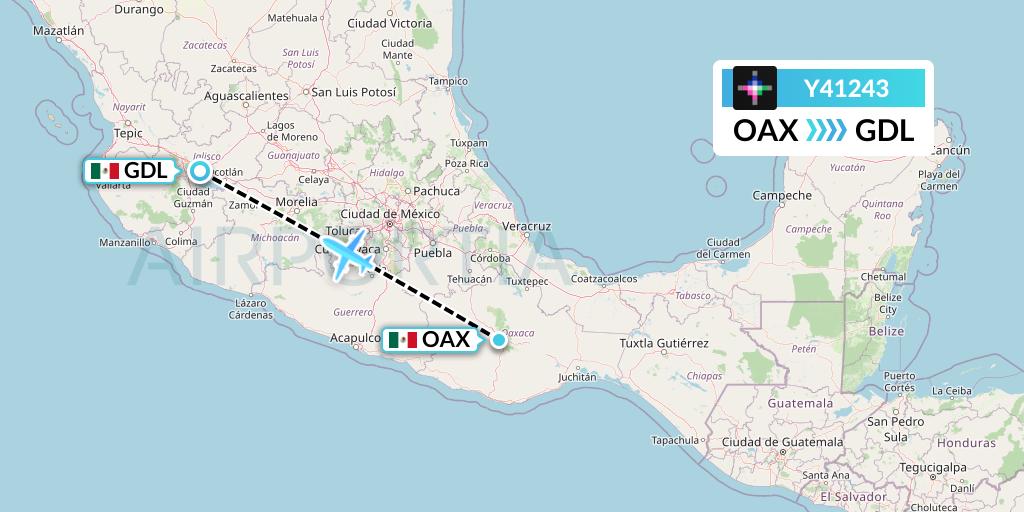 Y41243 Volaris Flight Map: Oaxaca to Guadalajara