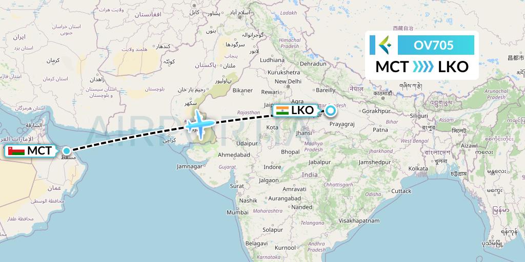 OV705 SalamAir Flight Map: Muscat to Lucknow