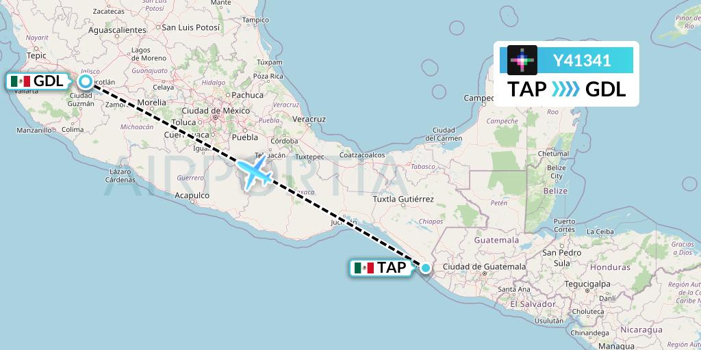 Y41341 Volaris Flight Map: Tapachula to Guadalajara