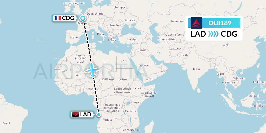 DL8189 Delta Air Lines Flight Map: Luanda to Paris