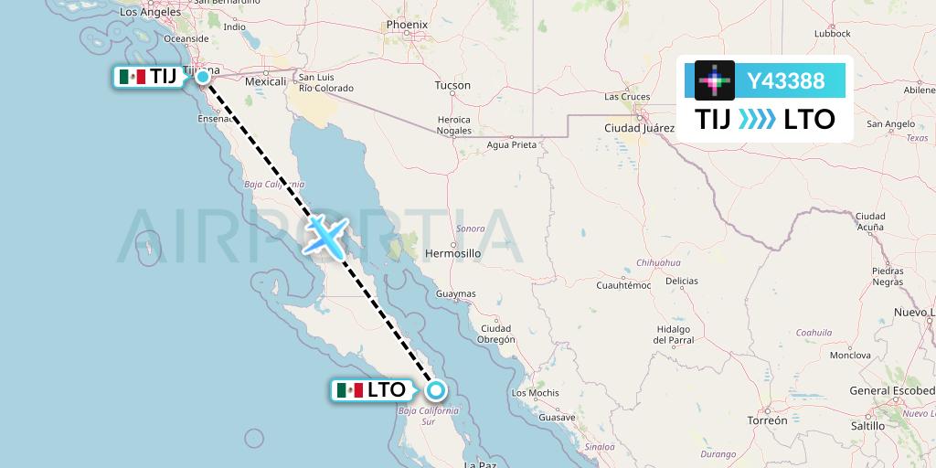 Y43388 Volaris Flight Map: Tijuana to Loreto