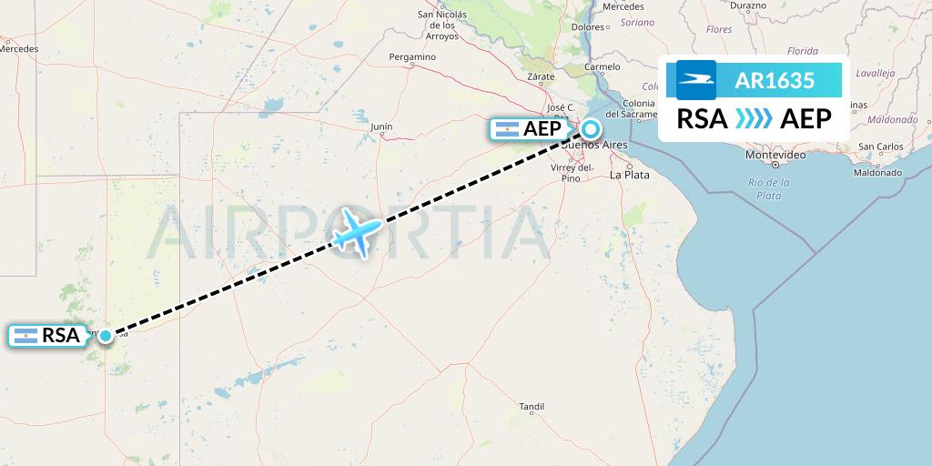 AR1635 Aerolineas Argentinas Flight Map: Santa Rosa to Buenos Aires