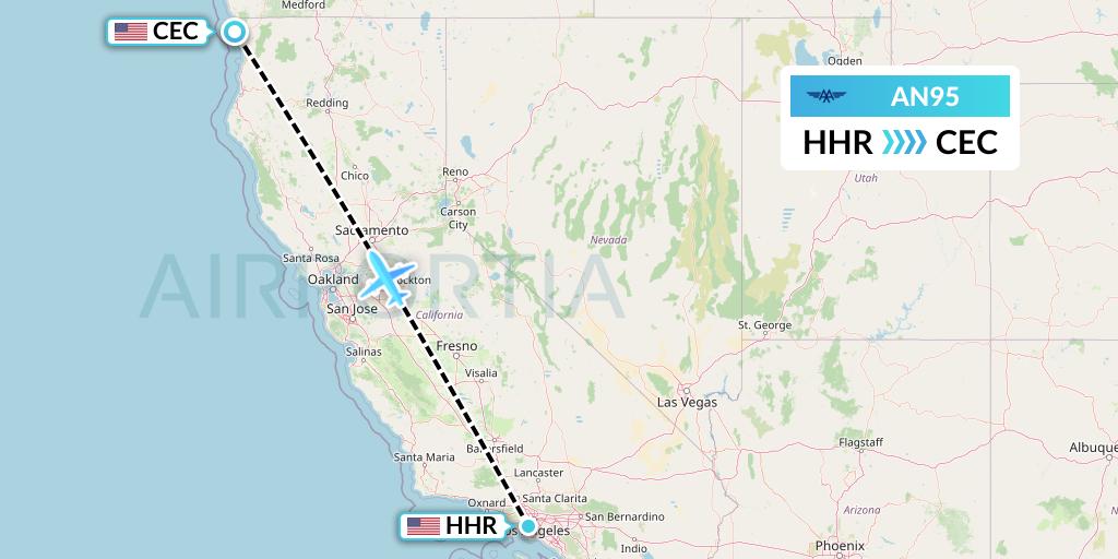 AN95 Advanced Air Flight Map: Hawthorne to Crescent City