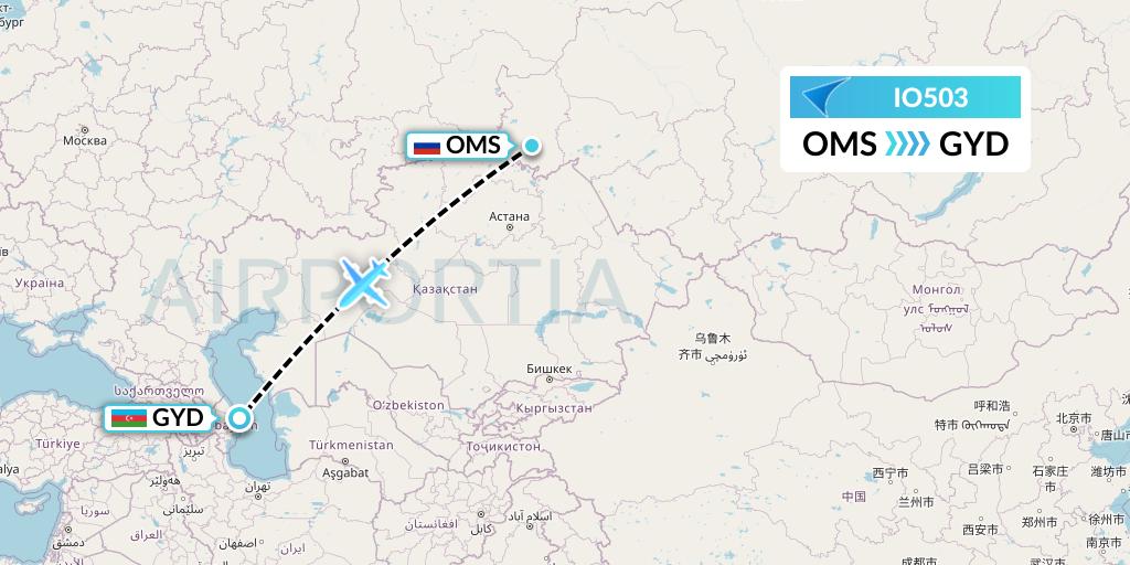 IO503 IrAero Flight Map: Omsk to Baku