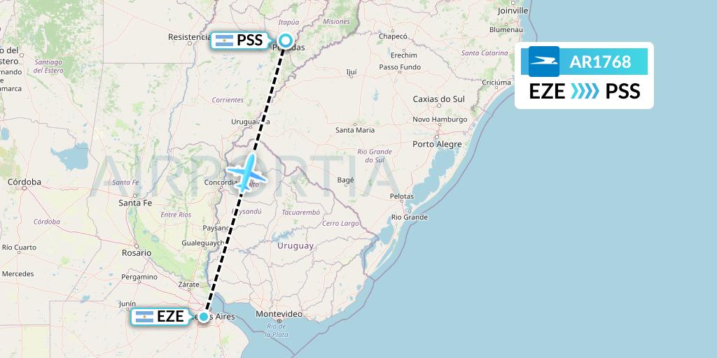 AR1768 Aerolineas Argentinas Flight Map: Buenos Aires to Posadas