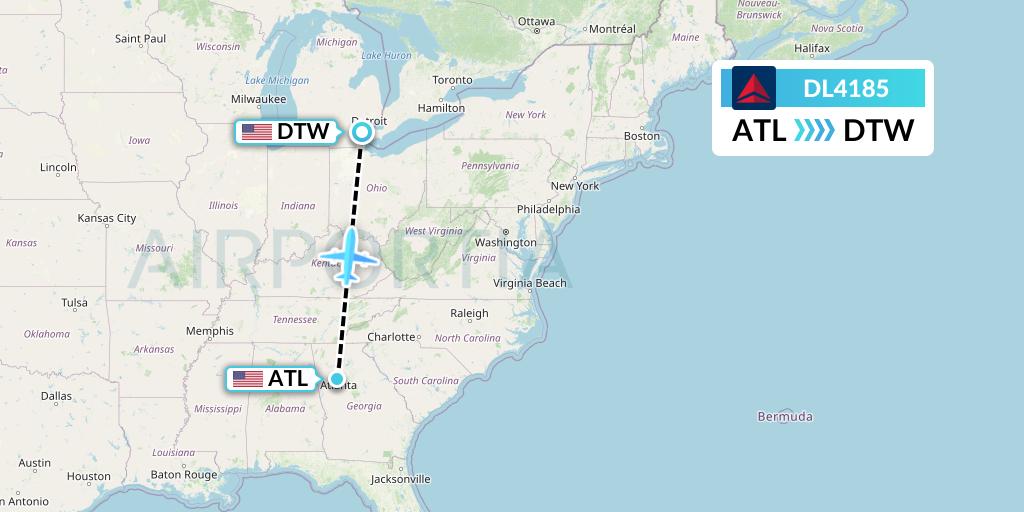 DL4185 Delta Air Lines Flight Map: Atlanta to Detroit