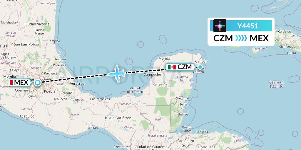 Y4451 Volaris Flight Map: Cozumel to Mexico City