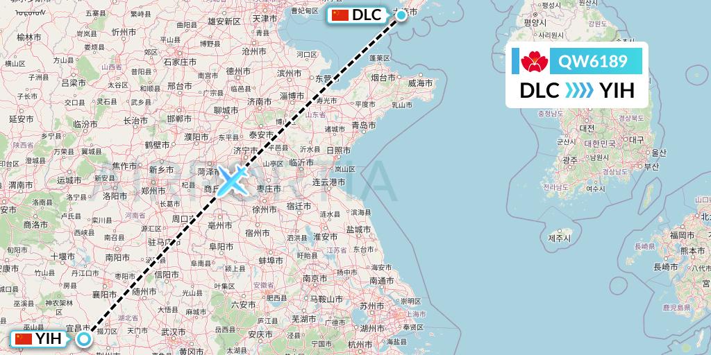 QW6189 Qingdao Airlines Flight Map: Dalian to Yichang