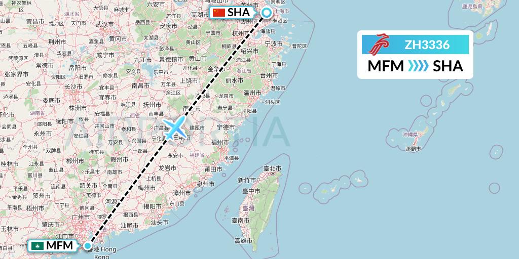 ZH3336 Shenzhen Airlines Flight Map: Macau to Shanghai