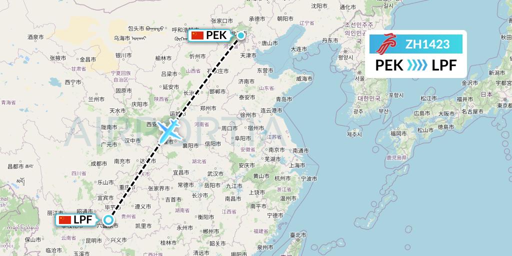 ZH1423 Shenzhen Airlines Flight Map: Beijing to Liupanshui